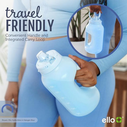 Ello Hydra 64oz Half Gallon Water Jug - Motivational Time Markers & Leak-Proof Lid | BPA-Free, Reusable Bottle