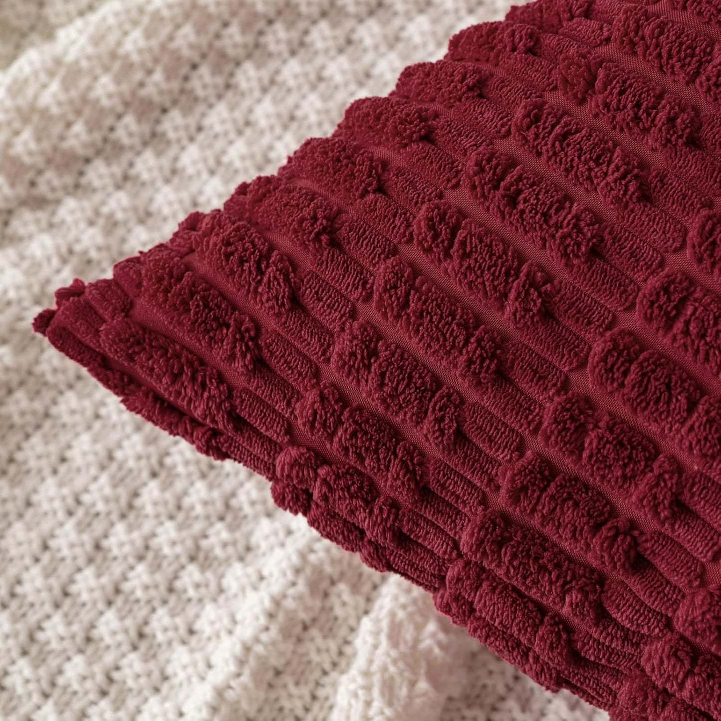MIULEE Burgundy Corduroy Decorative Pillow Covers - Soft Boho Striped 18x18 Inch | Modern Farmhouse Home Decor
