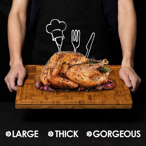 Kikcoin Extra Large Bamboo Cutting Boards - Set of 3 Chopping Boards with Juice Groove | Kitchen Butcher Block