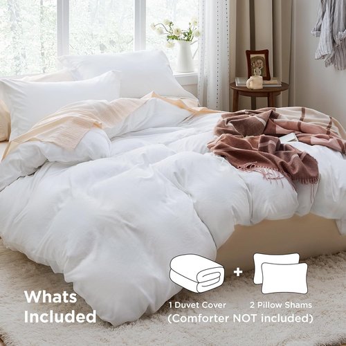 Bedsure King Size Duvet Cover Set - 3 Pieces Extra Soft Prewashed Cotton-Like Polyester, 104x90 Inches with Zipper Closure & 2 Pillow Shams