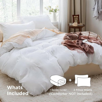 Bedsure King Size Duvet Cover Set - 3 Pieces Extra Soft Prewashed Cotton-Like Polyester, 104x90 Inches with Zipper Closure & 2 Pillow Shams