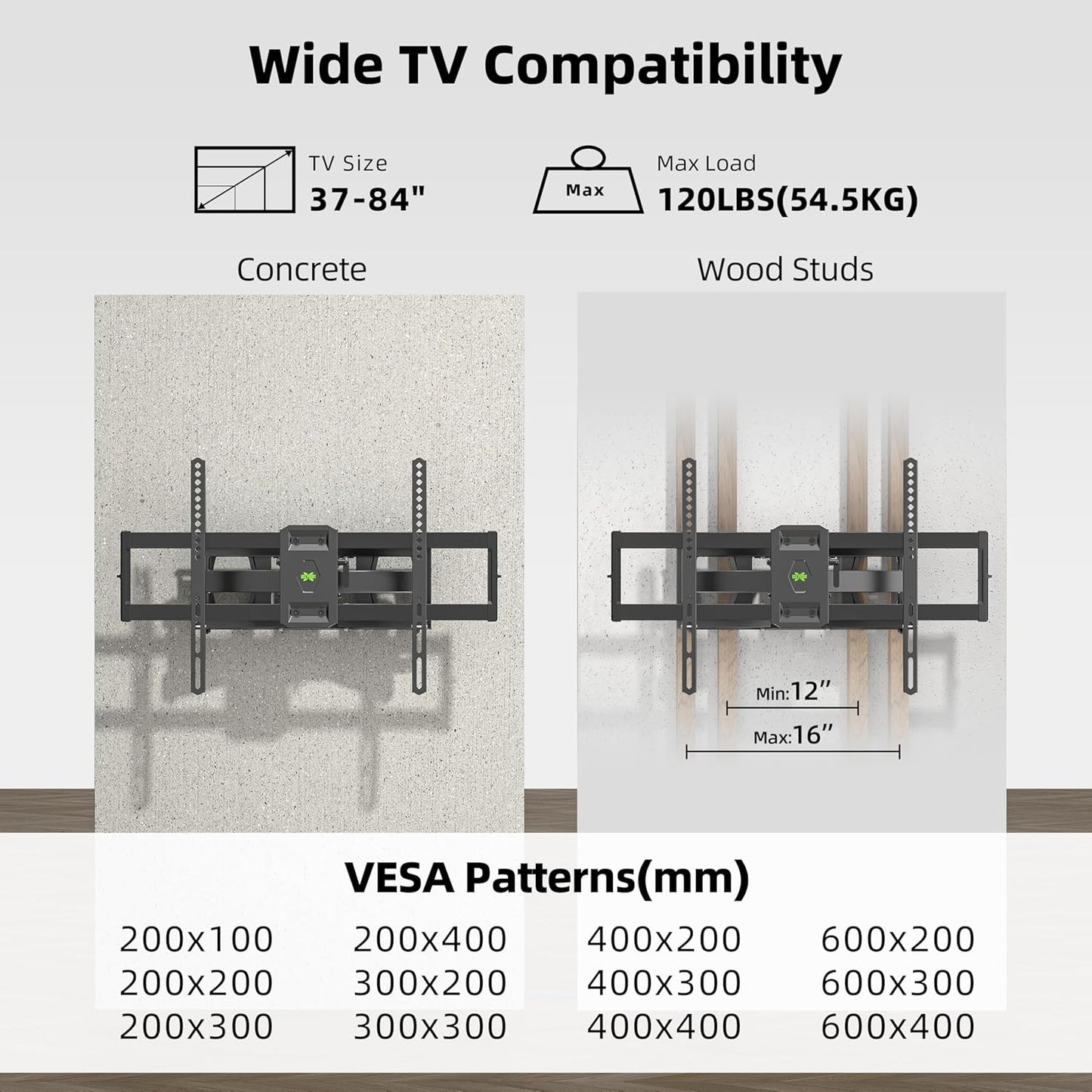 USX MOUNT Full Motion TV Wall Mount - Swivel & Tilt for 37"-84" Flat Screens | Max VESA 600x400mm, 120 lbs Load