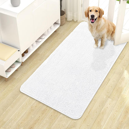 OLANLY Dog Door Mat - Absorbent Non-Slip Chenille Mat for Muddy Paws | 40x24 Inches, Quick Dry, White