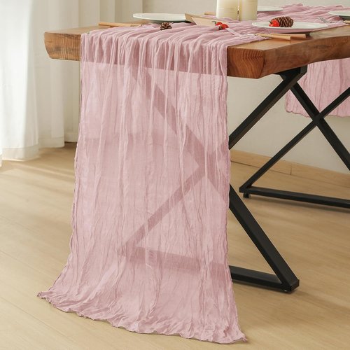 Leetaltree Cheesecloth Table Runner - 10 Pack Dusty Pink, 35x120 Inch | Boho Rustic Decor for Weddings & Showers