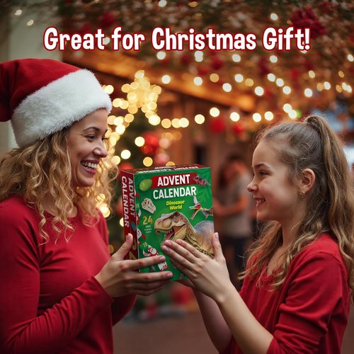Dinosaur World Advent Calendar - 24 Days of Prehistoric Surprises with Dino Figurines & Fossil Dig | Perfect Xmas Gift for Kids
