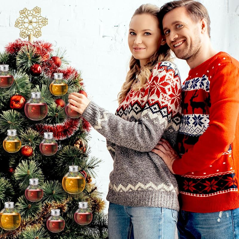 Clear Fillable Christmas Ornaments 50ml/100ml – 50Pcs Plastic Ball Bottles with Silver Tops & Hanging Loops (Variation: 50+50,100 ml)