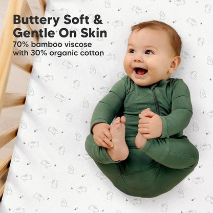 KeaBabies Fitted Crib Sheets - Soft Bamboo Viscose Cotton, 52x28, Gender Neutral, Durable (Bunnies)
