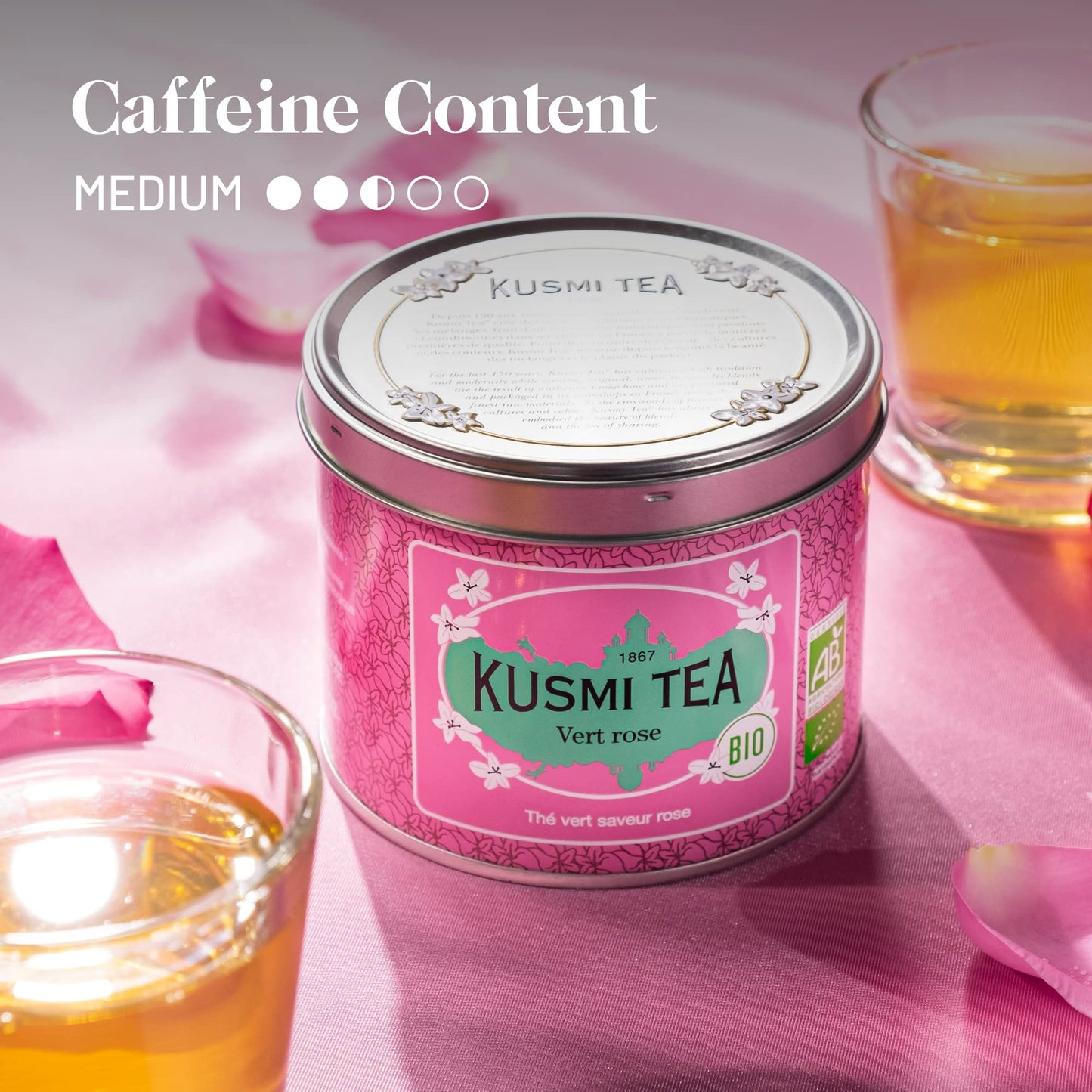 Kusmi Tea - Green Rose - Organic Green Tea With Natural Rose Flavores - Organic Blend of Green Tea with Rose - Loose Leaf Tea - Tin Box of 3.5 oz - Quantity for about 50 cups