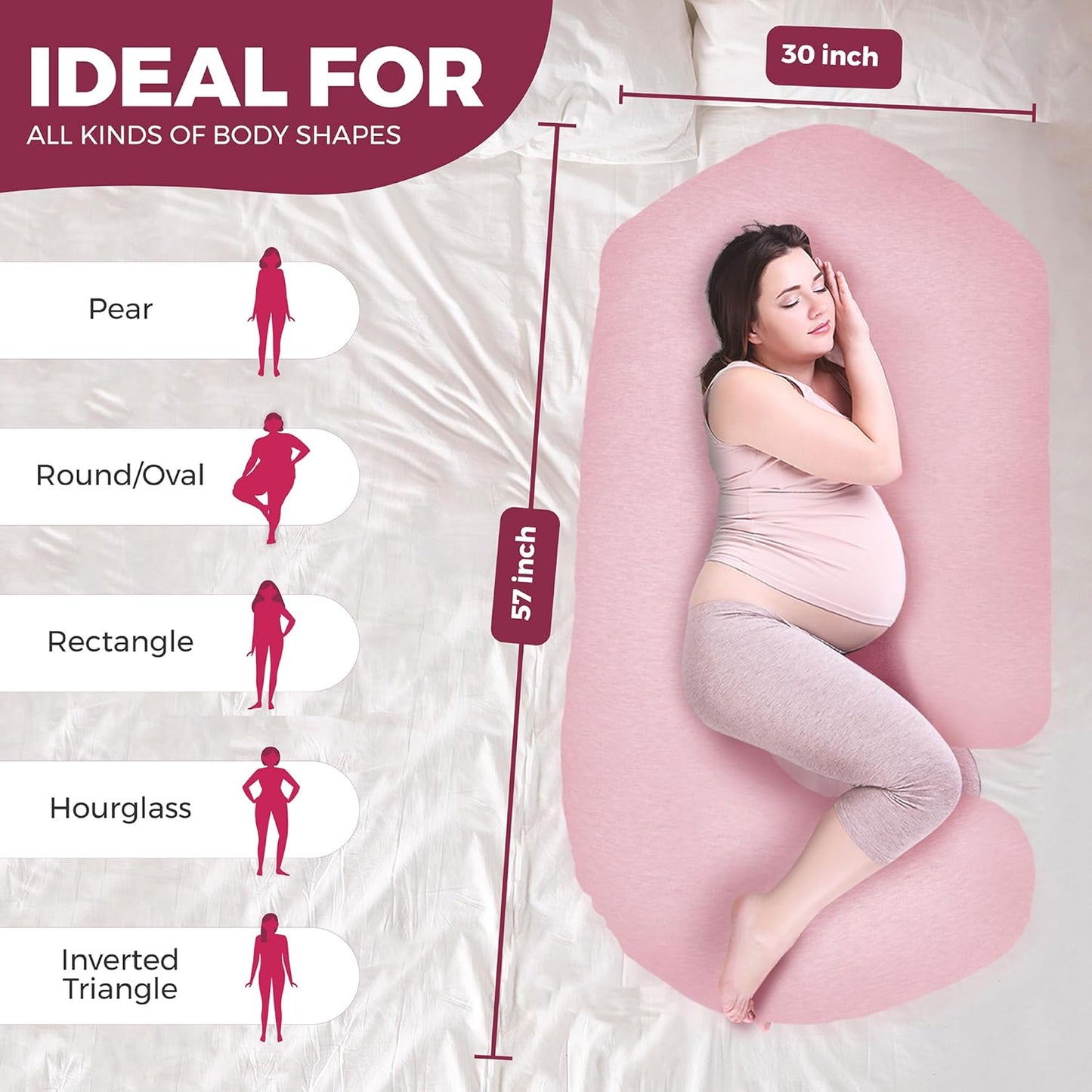 PILLANI Pregnancy Pillow - V C U Shaped 57-Inch Full Body Support for Maternity Comfort & Cooling