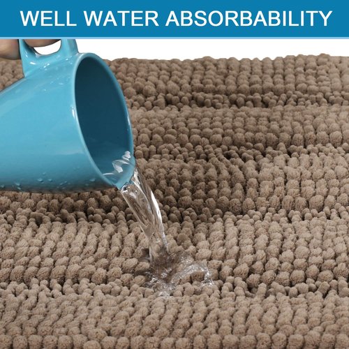 H.VERSAILTEX Bathroom Rugs Bath Rug Set 2 Piece Bathroom Contour Rug Toilet Mat Sets Non Slip Contour Bath Rug Ultra Thick Water Absorbent Striped Bath Mats(36" x 24" Plus 20" x 24" U, Taupe Brown)