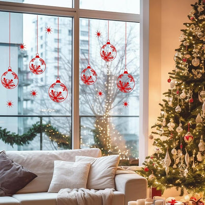 Christmas Window Stencils for Glass – 5 Pcs Snowflake Design, Reusable PET Stencils (Variation: Christmas Snowflake Bauble)