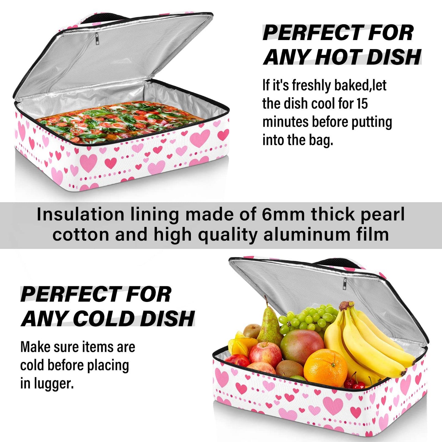 Kigai Romantic and Red Love Hearts Casserole Dish Carrier for Hot or Cold Food Storage,Insulated Casserole Carrying Case Perfect for Parties, Picnics and Camping; Fits 9” x 13”Baking Dishes