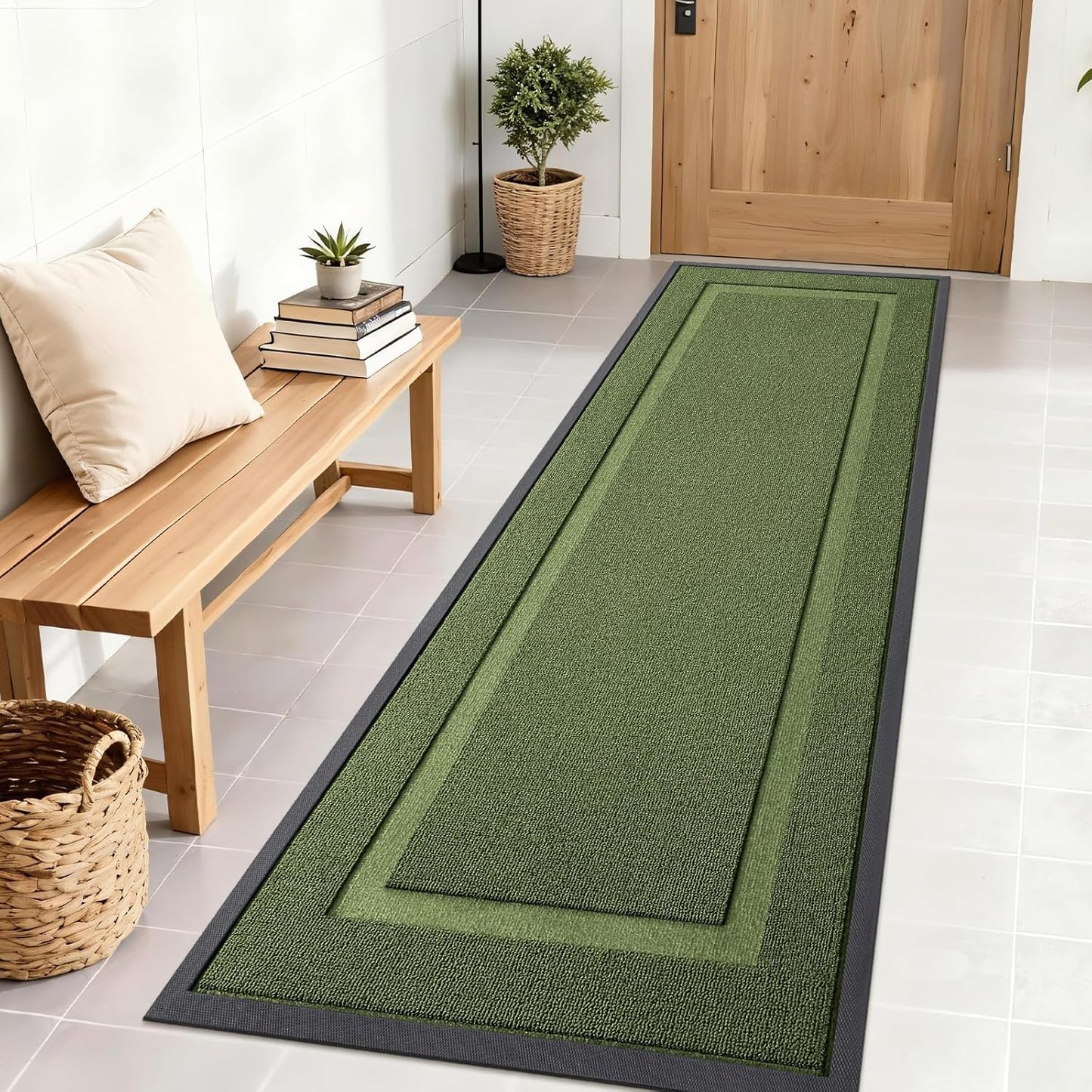 OLANLY Waterproof Front Door Mat - All-Season Natural Rubber Doormat | Easy Clean, 71x23, Classic Green