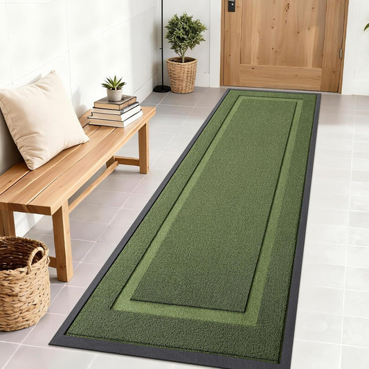 OLANLY Waterproof Front Door Mat - All-Season Natural Rubber Doormat | Easy Clean, 71x23, Classic Green
