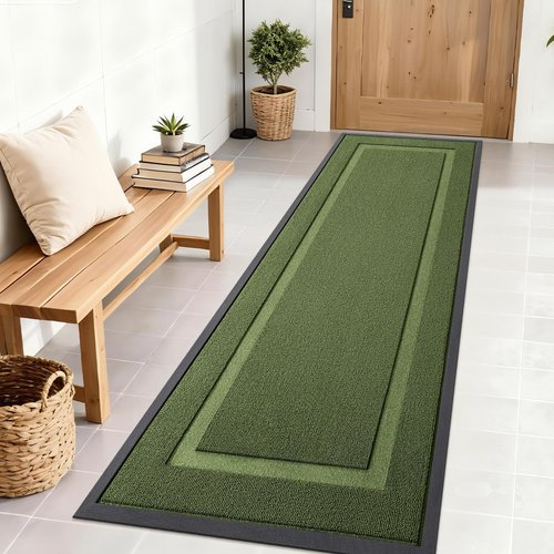 OLANLY Front Door Mat Indoor Outdoor Entrance, Waterproof All-Season, All-Weather Doormat, Sturdy Natural Rubber, Low Profile, Easy Clean Patio Porch Entryway Mat, 71x23, Classic Green