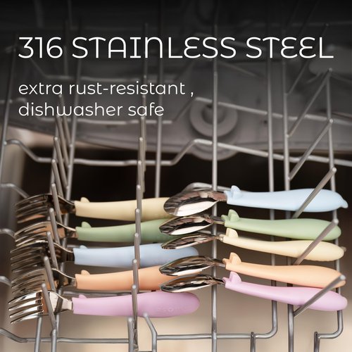 ASOMIC Toddler Utensils, 6-Piece Kids Silverware Set with Silicone Handles, 3 Forks & 3 Spoons, Premium 316 Stainless Steel, Dishwasher Safe (Sage/Sky Blue/Ivory)