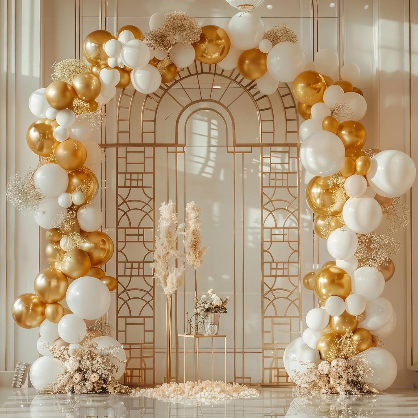RUBFAC Gold Balloons - 135pcs Latex Metallic Set in 5-18 Inch Sizes for Birthday & Wedding Decor
