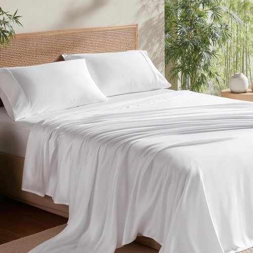 Bedsure Cooling California King Sheet Set - Breathable Rayon from Bamboo, Deep Pocket, Soft White Luxury Bedding