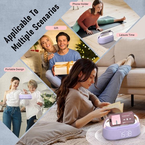 FREEFISH Bluetooth Speaker with Wireless Charger, FM Radio, Dimmer Night Light, Phone Holder, Wireless Charging Speakers for iPhone Samsung AirPods, Bedrooms Home Office Gifts