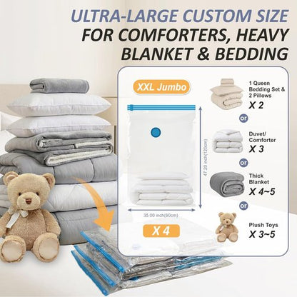 Cozy Essential Vacuum Storage Bags - 80% Compression Space Saver for Clothes & Bedding | 4 XXL Jumbo Bags