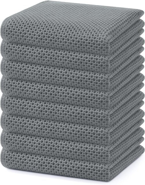 Homaxy 100% Cotton Waffle Weave Dish Towels - Ultra Soft & Absorbent | Quick Drying, 13 x 28 Inches, 8-Pack, Grey