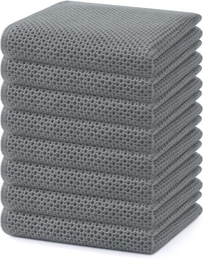 Homaxy 100% Cotton Waffle Weave Dish Towels - Ultra Soft & Absorbent | Quick Drying, 13 x 28 Inches, 8-Pack, Grey