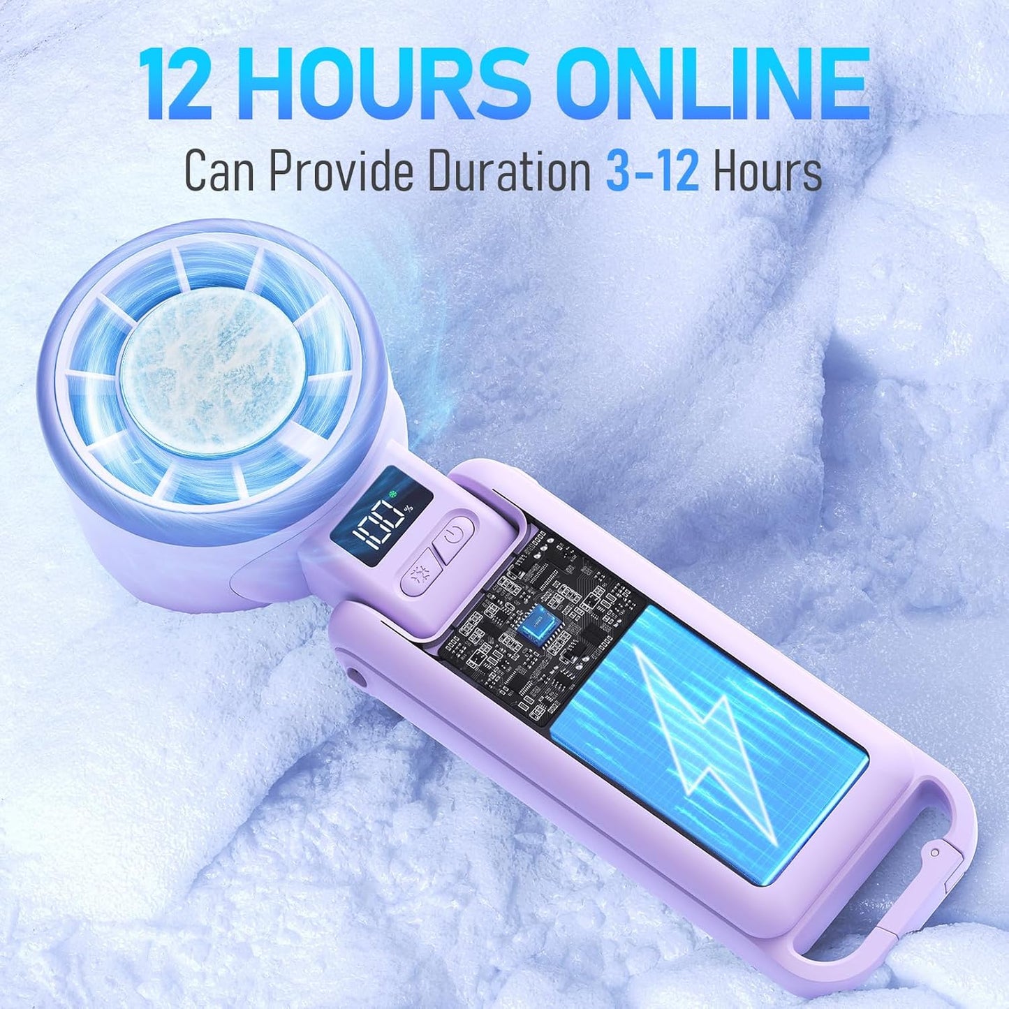 PlayHot Portable Handheld Turbo Fan - Ice Cooling Rechargeable Personal Fan | 5 Speed, 12Hrs Cooling (Purple)