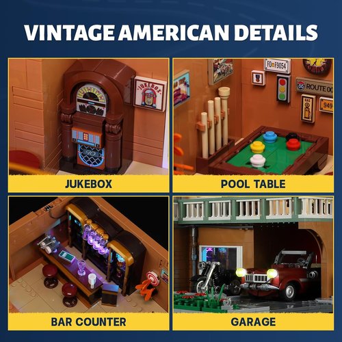 FUNWHOLE City Car-Hotel Lighting Building Set - 1970 Pcs Modular Twilight Motel with LED Lights for Adults & Teens