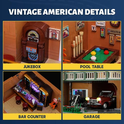 FUNWHOLE City Car-Hotel Lighting Building Set - 1970 Pcs Modular Twilight Motel with LED Lights for Adults & Teens