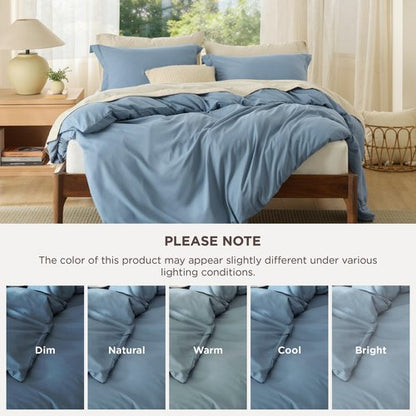 Bedsure Duvet Cover California King Size - Soft Double Brushed Bedding Set for Kids & Adults, Zipper Closure, 3 Pieces, Includes 1 Duvet Cover (104"x98") & 2 Pillow Shams, NO Comforter, Mineral Blue