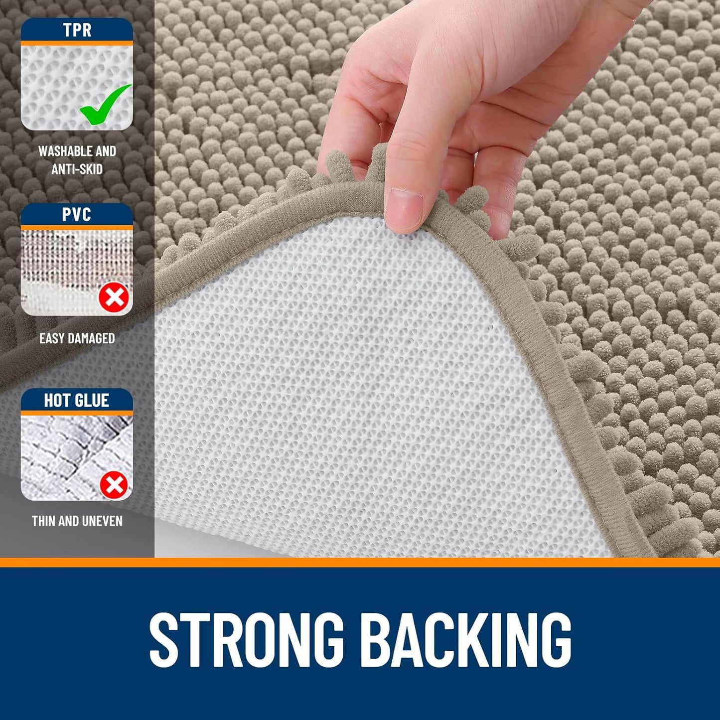 OLANLY Bathroom Runner Rugs - Soft, Absorbent Chenille Bath Mats | Quick-Dry, Machine Washable, 47x20, Warm Taupe