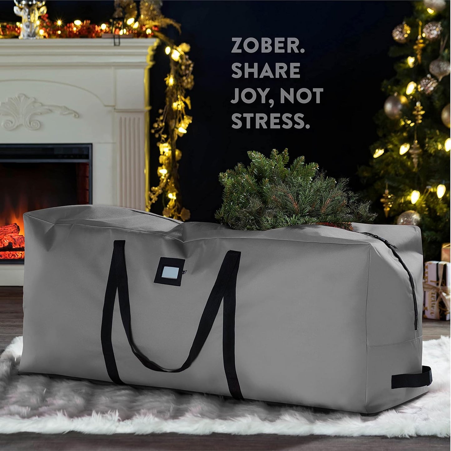 ZOBER Christmas Tree Storage Bag | 600D Oxford Fabric - Fits 9 Ft Trees - Waterproof & Tear-Proof - Gray