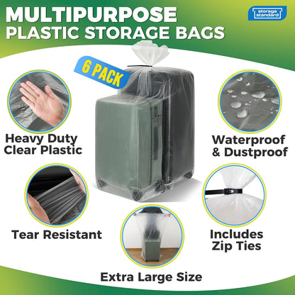 Storage Standard Large Clear Plastic Bags - Waterproof Heavy-Duty Zip Ties for Luggage & Travel Gear | 40 x 60 Inches