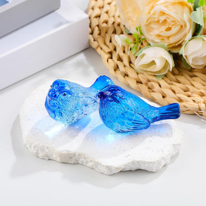 Qianwei Crystal Bird Figurine Set - Handmade Blown Glass Blue Birds for Office Desk Decor | 2-Piece Collectible