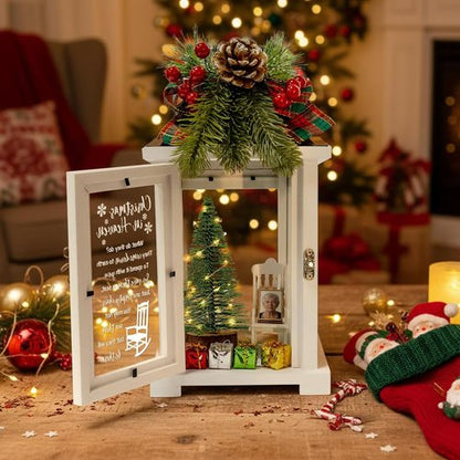 Christmas In Heaven Memorial Lantern - Wreath Photo Frame Ornaments Set | Thoughtful Gift for Loved Ones