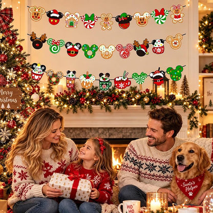 Christmas Banner Decorations - Gingerbread Cookies Candy Canes Wall Hanging Party Decor