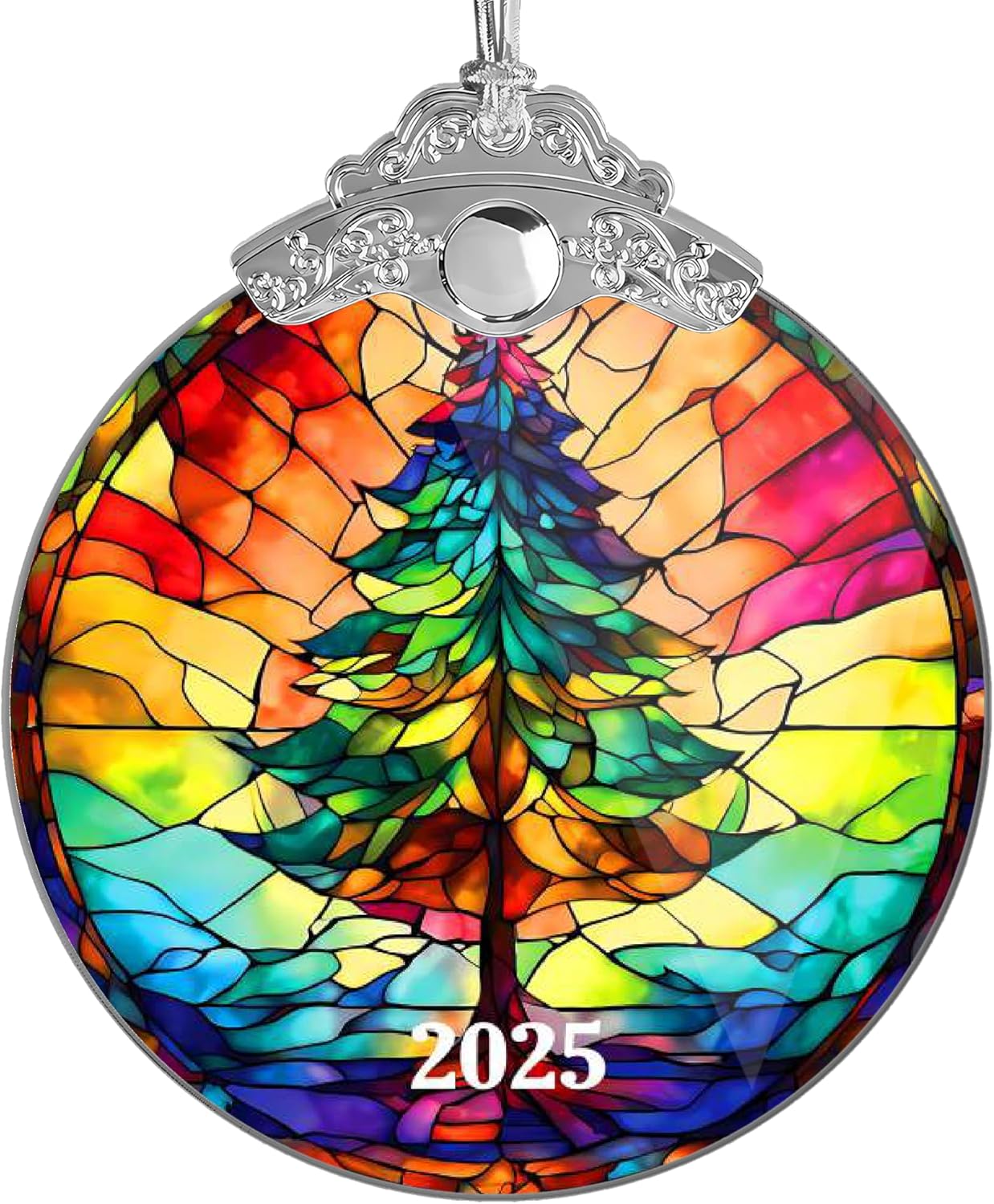 Stained Glass Effections Christmas Ornament - 2D Acrylic Art for Tree Decor | Unique White Elephant Gift
