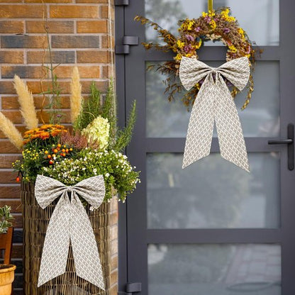 HunnmingRe Christmas Wreath Sash - 24 x 16 Inch Driftwood Block Print with Floral Burlap Bow - Beige