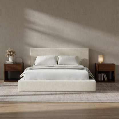 RECCI AirFrame Queen Bed Frame - Cloud Upholstered Platform with Cushioned Headboard | Easy Assembly, Beige Chenille
