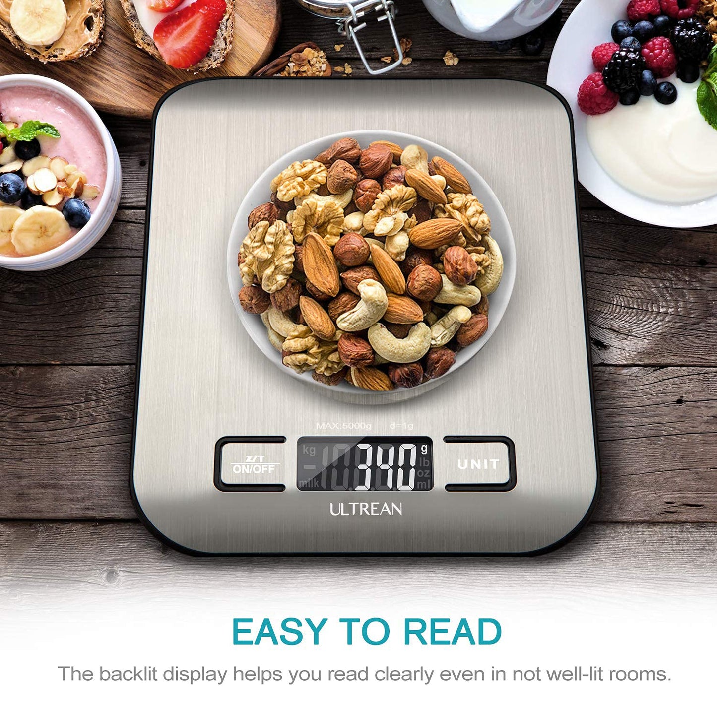 Ultrean Digital Kitchen Scale - Accurate LCD Display for Baking & Meal Prep | 11lb Capacity, 304 Stainless Steel
