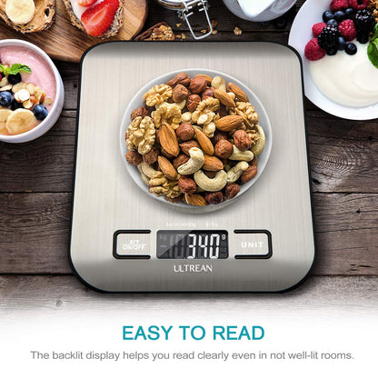 Ultrean Digital Kitchen Scale - Accurate LCD Display for Baking & Meal Prep | 11lb Capacity, 304 Stainless Steel