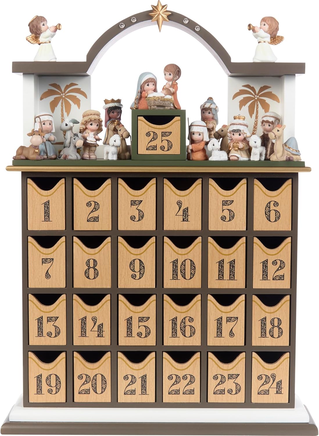 Precious Moments Countdown to Christmas Advent Calendar - Wooden Holiday Set with Storybook & Figurines - 251438
