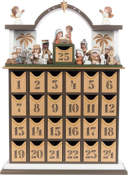 Precious Moments Countdown to Christmas Advent Calendar - Wooden Holiday Set with Storybook & Figurines - 251438