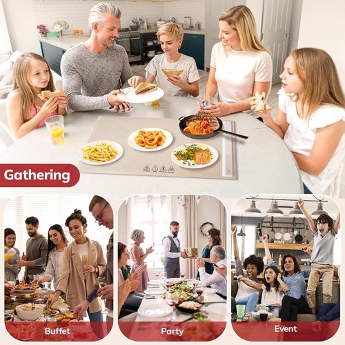 DETEIN Silicone Electric Heating Tray Foldable Food Warmer Electric Warming Tray Portable Food Warming Tray Electric Food Heating Mat Heating Pad Food Warmer Tray for Party Buffet Family Gathering