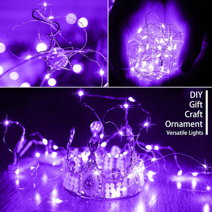 SunKite 20 LED Purple Fairy String Lights - Battery Operated, Waterproof 6.6 Feet | Perfect for DIY Decor & Parties
