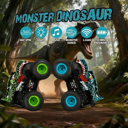 DYODYORC Remote Control Car - 2.4GHz All-Terrain Dinosaur Monster Truck with Music & Lights | Ready to Run, 2 Batteries Included (Cyan)