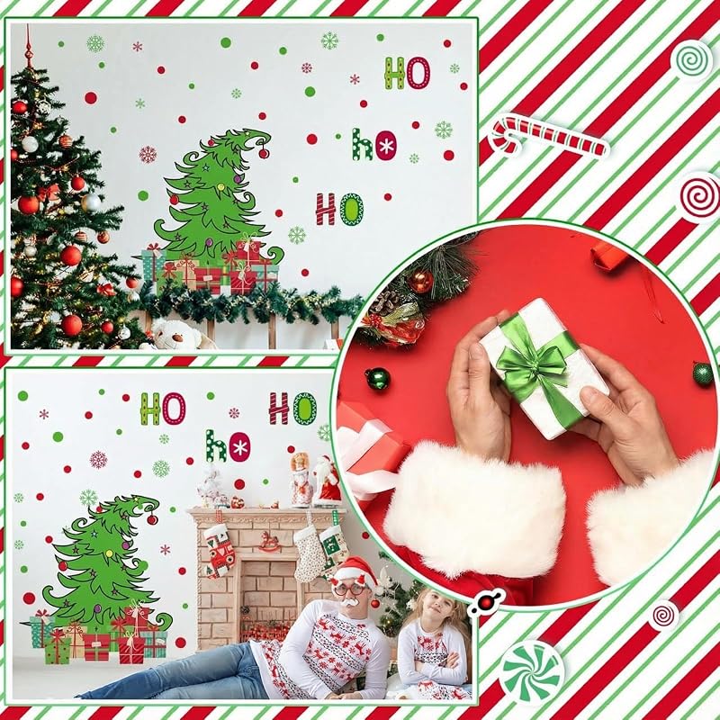 Christmas Wall Decals 3 Sheets – Red Green Tree & Snowflake Stickers Set