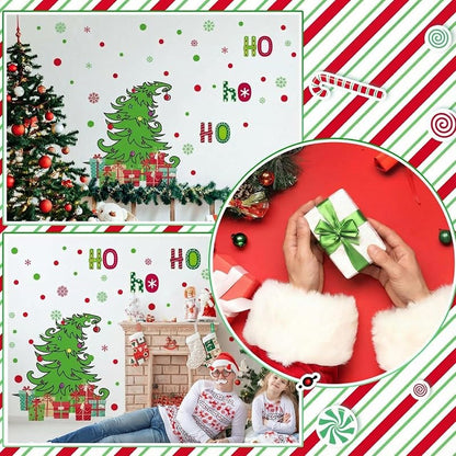 Christmas Wall Decals 3 Sheets – Red Green Tree & Snowflake Stickers Set