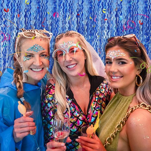 Blue Backdrop Wavy Tinsel Foil Fringe Curtains | Sparkling Metallic Party Decorations