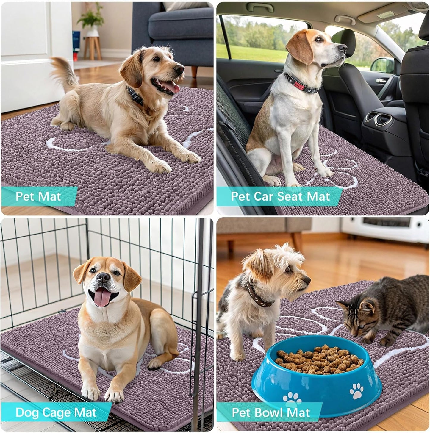 OLANLY Dog Door Mat - Absorbent Non-Slip Mud Mat for Muddy Paws | 30x20, Deep Plum Color